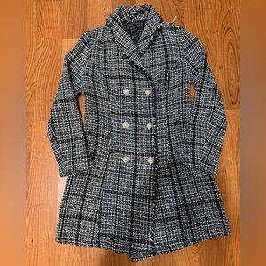 SHEIN Black and White Plaid Pea Coat